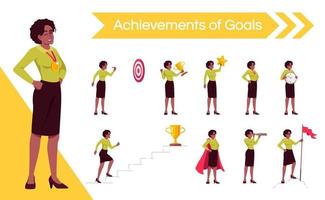 Woman setting goals flat vector illustrations set