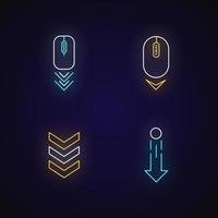 Scrolldown indicators neon light icons set vector