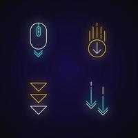 Scrolling down neon light icons set vector