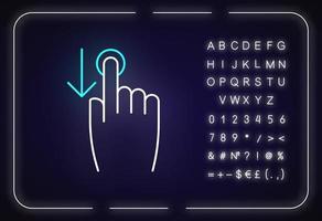 Down scrolling finger neon light icon vector