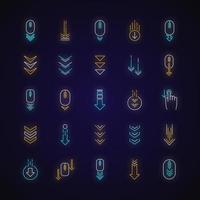 Scroll down neon light icons set vector
