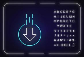 Down arrow in circle neon light icon vector