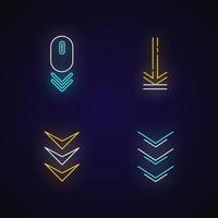 Scrolling down and uploading indicators neon light icons set vector