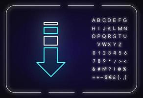 flecha hacia abajo icono de luz de neón vector