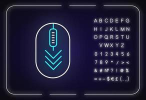 ratón de la computadora con flechas hacia abajo icono de luz de neón vector