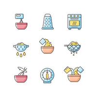 Food cooking instruction RGB color icons set vector