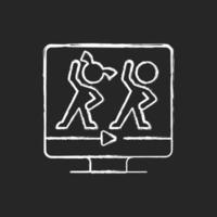 Online aerobic for kids chalk white icon on dark background. vector