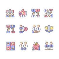 Teamwork related RGB color icons set vector