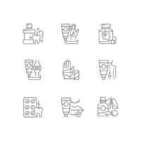 First aid bag linear icons set vector