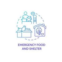 Icono de concepto de programa de refugio y alimentos de emergencia. vector