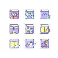 Public-facing internet applications RGB color icons set vector