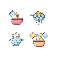 Food preparation instruction RGB color icons set vector