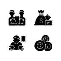 Taking part in lottery black glyph icons set on white space vector