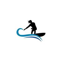 Plantilla de logotipo de surf, vector de diseño de deportes acuáticos.