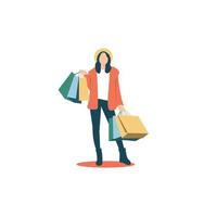 Flat people characters happy shopping woman concept. Illustration. vector