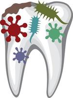 diente humano con caries y bacterias. vector