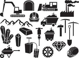 Black Mining Icons Set vector