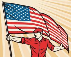 Worker Holding USA Flag vector