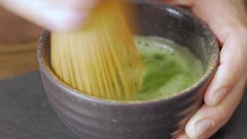 close up of making matcha tea video