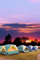 tourist tent with beautiful sunset background