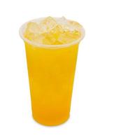 ice tea mango in takeaway glass on white background with clipping path photo