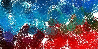 textura de vector azul claro, rojo con copos de nieve brillantes.