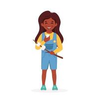 Black girl with marshmallow. Girl scout. Camping, summer kids camp vector