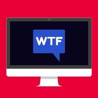 monitor blanco moderno con palabra wtf vector