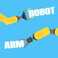 Two robotic arms with text ROBOT ARM flat style vector