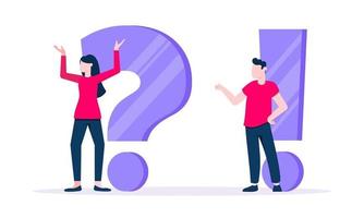 Q and A concept with tiny man people character with big question mark vector