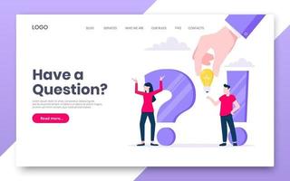 FAQ or Q and A internet landing page concept web template. vector