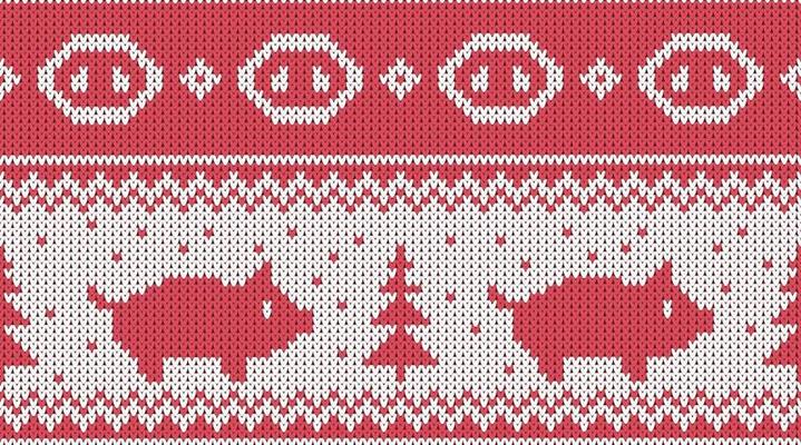 Knitted pig and paw seamless pattern
