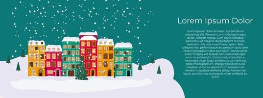 Merry Christmas and Happy New Year Card with Little Town vector