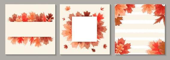 Autumn natural background template with falling leaves. vector