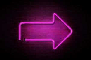 Arrow Glowing Neon Pink Tubes on Dark Brick Wall  Background. vector