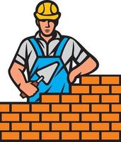 Mason with Brick and Trowel in Hand vector