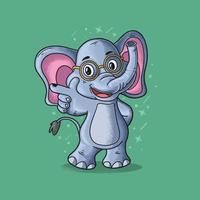 cute smart elephant pointing illustration vector grunge style