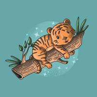 cute little tiger lazy time illustration vector grunge