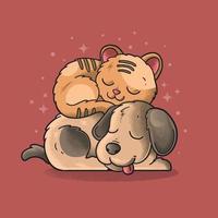 perro y gato amistad para siempre ilustración vectorial grunge vector