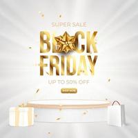 Black friday sale promotion with podium. vector