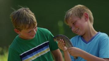 garçons jouant avec des poissons video