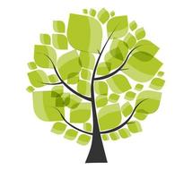 hermoso árbol verde en una ilustración de vector de fondo blanco.