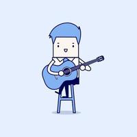 Businessman playing guitar. Cartoon character thin line style vector. vector