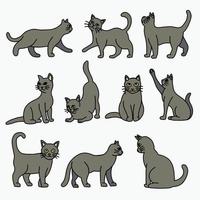 Doodle freehand sketch drawing of grey cat pose collection. vector