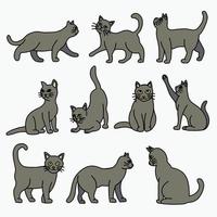 Doodle freehand sketch drawing of grey cat pose collection. vector