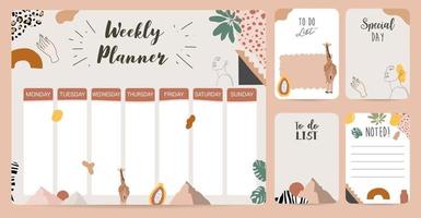 Weekly planner start on Sunday with mountain vector