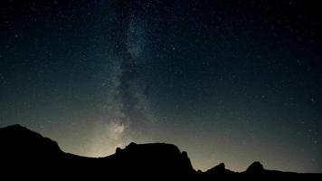 fantastico lasso di tempo del cielo notturno con la galassia e le montagne della Via Lattea video