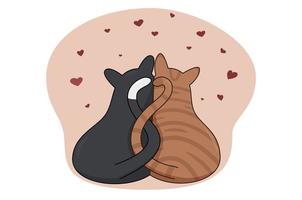 illustration with two cats in love for postcard, print, poster vector