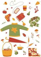 collection of cartoon items related to autumn vector