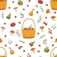 Seamless autumn pattern with mushrooms and fruits vector